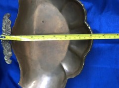 Art Nouveau Style Copper Footed Bowl With Brass Accents Scalloped Edge Vintage