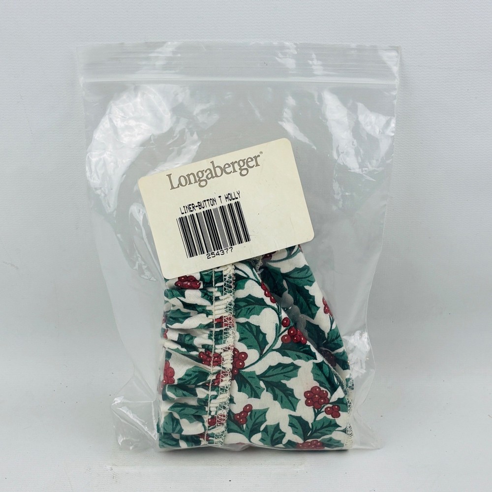 Longaberger Holly Button Basket Liner Christmas Holiday 254377 Made in USA