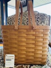 Longaberger Picnic Basket w/ 2 Insert Protectors, Double Handle, Wine & Cheese