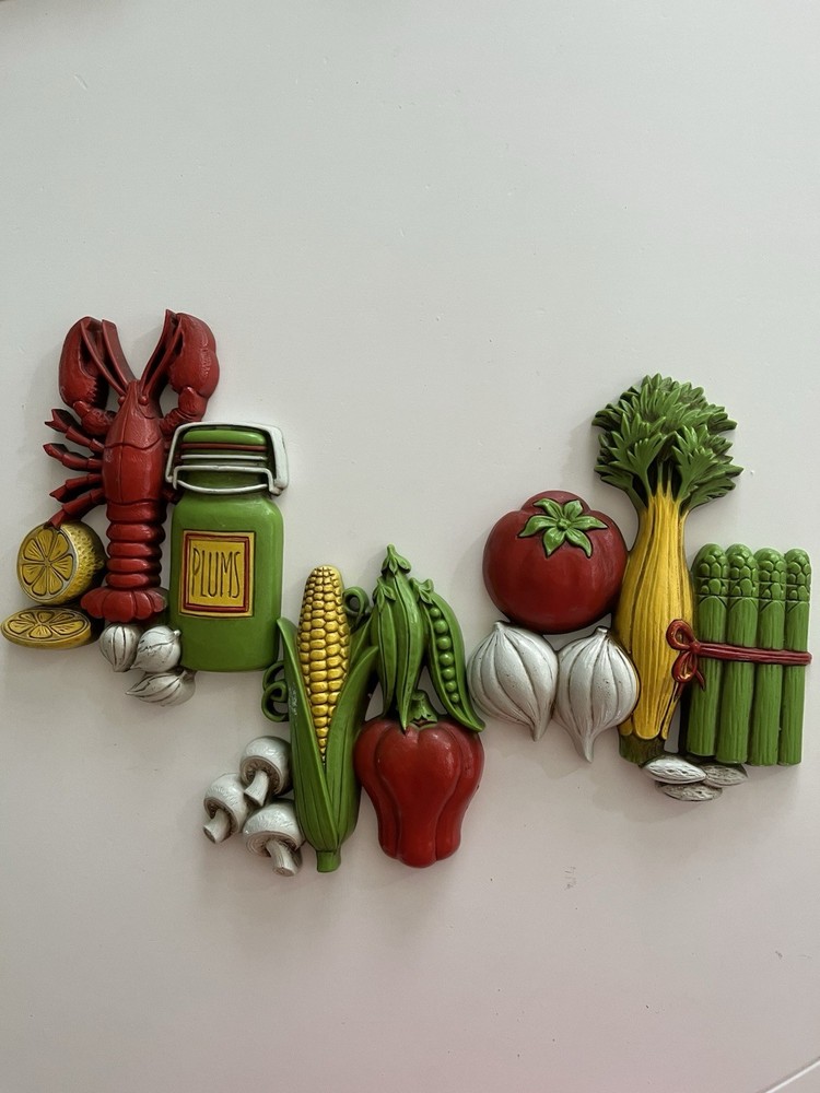 Vintage 1975 Homco Wall Hanging Plaques Lobster Vegetables 3 Piece