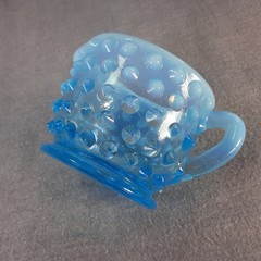 Fenton Hobnail Opalescent Cream Sugar + Akro Agate Blue Milkglass Vtg Lot Of 3