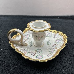 Antique Dresden? Coat Of Arms Porcelain Hand Painted Chamberstick Repaired