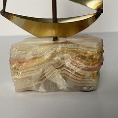 John DeMott Signed Metal Brass Sailboat Sculpture On Stone Base Decor Art Sail