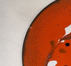 Vintage MCM Art Orange Enamel On Metal Copper Trinket Dish