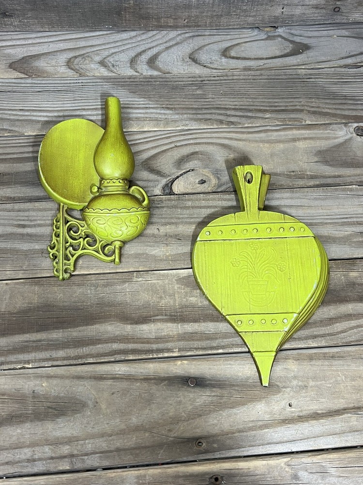 AS-IS Vtg HODA Wall Hanging Lamp Bellows Cast Aluminum Green Decor Hoda Lot 2
