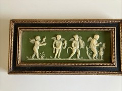 Jasperware Relief Plaque Sage Green Wedgewood Antique 4 Cherubs