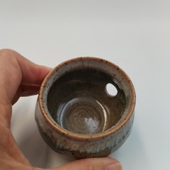 Miniature Studio Art Pottery Yarn Bowl 2″ Signed Drip Glaze Small Holder Ring