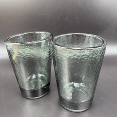 Fire and Light Recycled Glass Tumbler Charcoal Barware Glasses 4.5inch Set 2 VTG