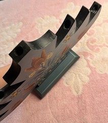 Vintage Norwegian Nordic Blue Rosemaling Wood Candle Holder Candelabra Folk Art
