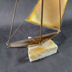 Vintage Brass Sailboat Sculpture 15 Inches Onyx Base Signed By Artist