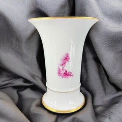 1975 Hochst German Vase Magenta House Church with Gold Trim Germany Porcelain