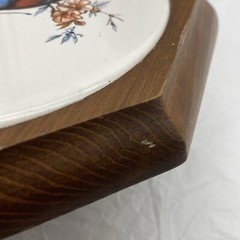 Vtg Wall Plaque Tile Trivet Butterfly Blue Brown Flowering Branch Wood Octagon