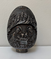 Large Vintage Greece Silver 995 Religious Egg Sculpture Icon Relief 690g