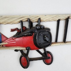 Vintage 1975 Homco WWI Red Biplane Fighter Metal Wall Hanging Decor 1232 BX C