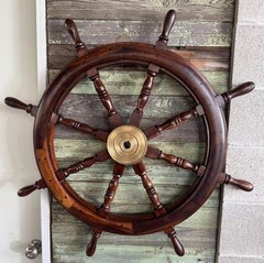 36 “Inch Large Antique Style Wooden Ship Wheel Nautical Wall Decor, Maritime Art