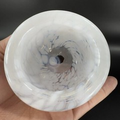 Hand Blown Art Glass Round Dish Bowl Heavy Small White Spots Hand Made Hollow