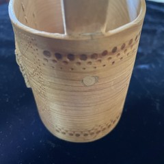 Vintage Norwegian Tine Box Wood Folk Art Scandinavian small 9×6 Signed UN 1987
