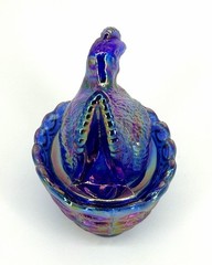 Mini AND Medium Carnival Cobalt Blue Mosser Hen on Nest Salt Cellar / Trinket