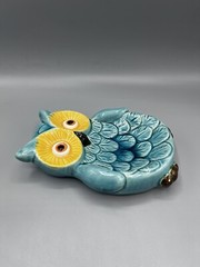 Blue Ceramic Owl Decorative Dish Plate Trinket Spoon Rest