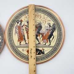 Lot Of 2 Vintage Greek Hanging Wall Plates-Handmade In Greece- Copper