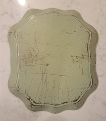 VTG Hand Painted Floral Serving Tole Tray Olive Green Stand Cottage Core Shabby