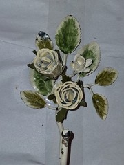 Vintage Toleware Metal Wall Hook W/Cream Roses & Green Leaves Cottagecore 7.5”
