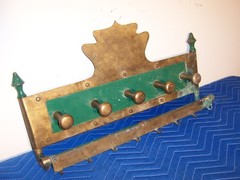 Unusual Heavy Handmade Brass & Steel Dutch Style Coat Kitchen Tack Wall Rack 23″