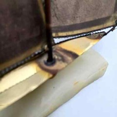 De Mott Brass Copper Sailboat 9″ Ship Signed Art Sculpture Onyx 1970s Heavy Vtg