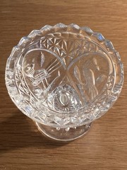 Vtg Hofbauer Byrdes Lead Crystal Glass Jam Trinket Vanity Compote Dish Bird Lid
