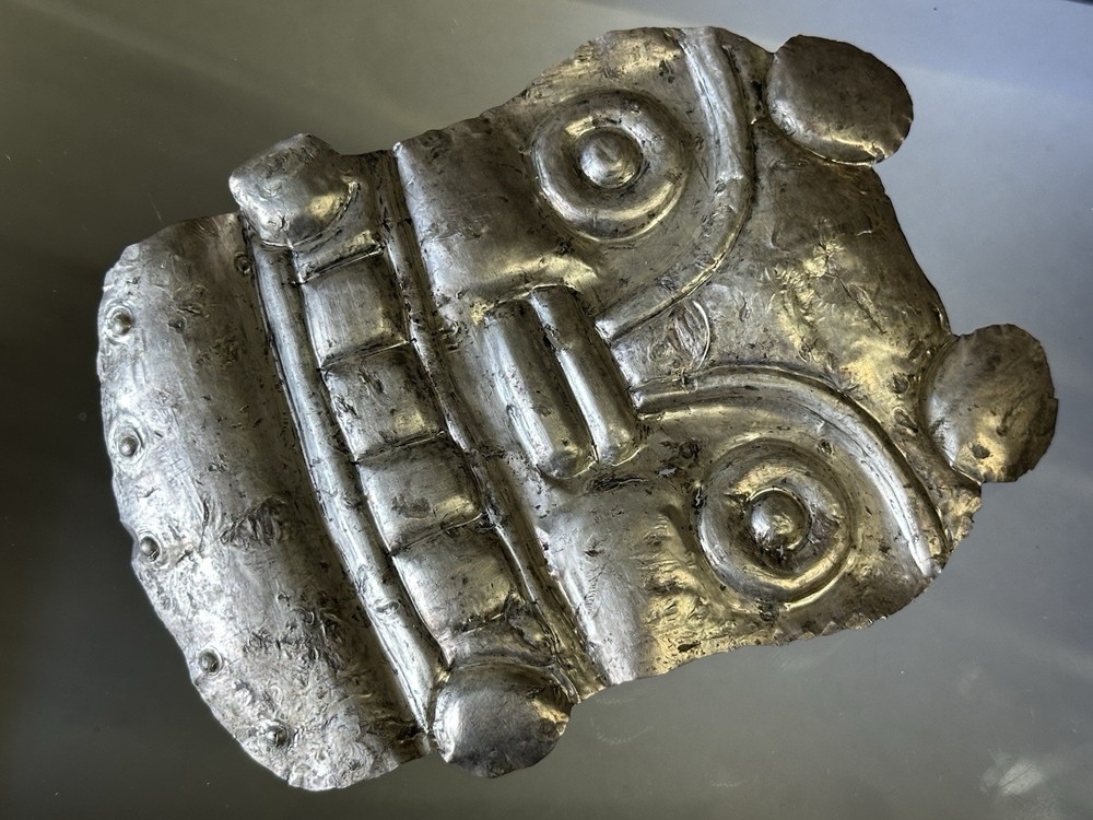 RARE AUTHENTIC PRE-COLUMBIAN SILVER HUMAN EFFIGY MASK W/ COA, SOUTH AMERICA