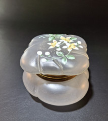 Antique Handpainted Glass Frosted Translucent Art Nouveau Lady Box Flower