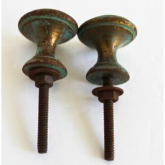 Antique Brass Draw Knobs Pulls Set of 2 Patina Verdigris