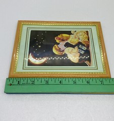 Vintage 1990s Boy Kissing Girl Under Moon & Stars Iridescent Shiny Wall Art B2