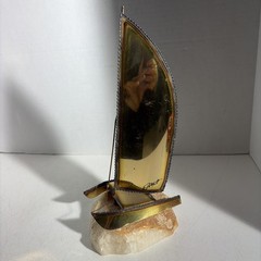 Vintage Mid Century Modern Brutalist Brass Trimaran Pontoon Sailboat Sculpture