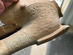 RARE PRE-COLUMBIAN JAMA-COAQUE HUMAN EFFIGY ENGRAVED CLAY FIGURE FROM ECUADOR