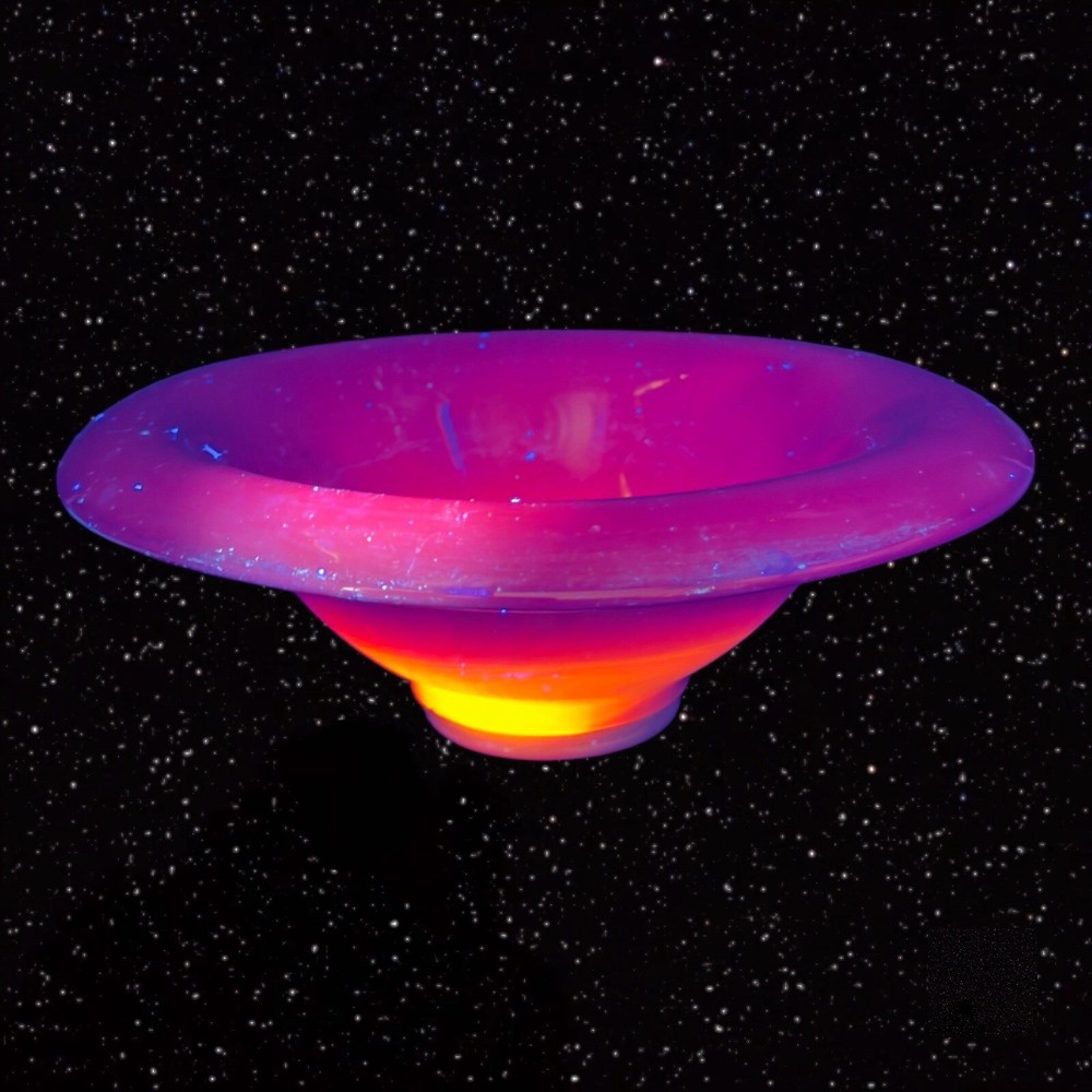 Antique 1920s Northwood Chinese Coral Amberina UV Glow Footed Rolled Rim Bowl