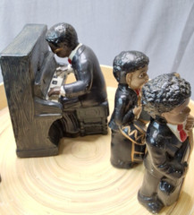 Vintage Jazz Band Ceramic Figurines 4 pc Set Singer Piano Drum Bass 5″ tall