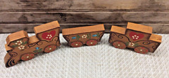 Vtg 3 Pc Wood Train Folk Art Decor Handcrafted Handmade Painted 4″ – 5.5″ Cars