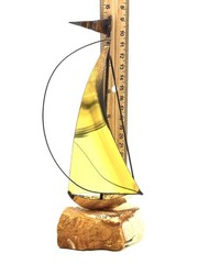 SIGNED DEMOTT NAUTICAL SAILBOAT SCULPTURE CALIFORNIA USA ONYX COPPER BRASS-9”