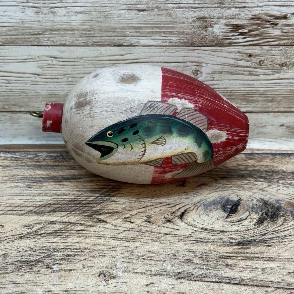 Decorative Large Fishing Bobber Painted Christmas Ornament 4 1/4″ Bass