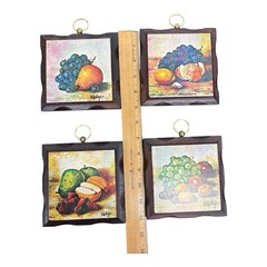 Vintage 1970’s Wood Fruit Wall Plaques HOMCO Home Interiors Set of 4 MCM Decor