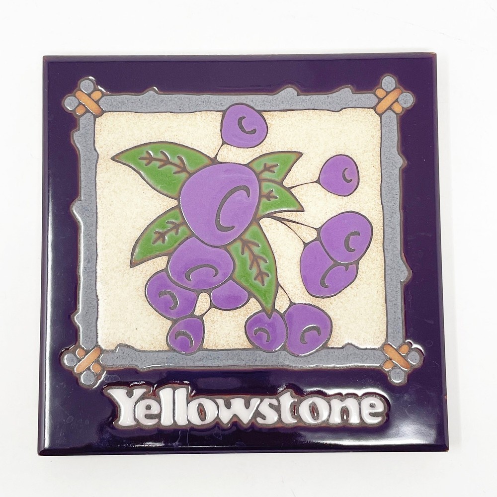 Masterworks Art Tiles Ceramic Yellowstone Trivet Purple Flowers Travel Souvenir