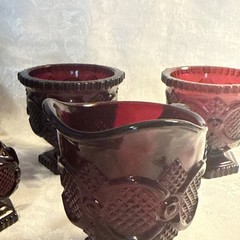 Vintage Avon Cape Cod Red Glassware Lot Sugar Creamer Cruet Butter Dish Gravy