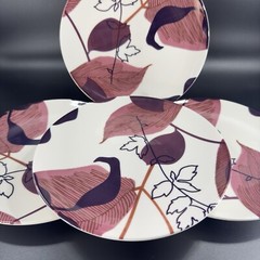 POTTERY BARN Graphic Harvest Ceramic Dish Plate Made In Brazil Round New Set 4
