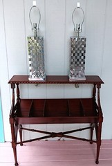 2 CHECKERBOARD chrome table lamp vtg pop mod mcm ’80s modernist art sculpture