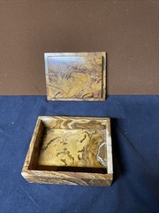 Vintage PINK Alabaster Marble Rectangle Trinket Box Heavyweight Hand Crafted
