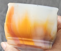 Vintage Akro Agate White Orange Blue Swirly Dish Made in USA 🇺🇸