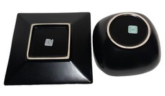 PartyLite Zen Candle Holder Set Purple Ceramic Modern Square Glazed Multi-Part