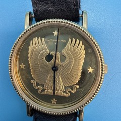 Franklin Mint Eagle SWISS Watch Stainless Steel Back 1988 Original Strap “AS IS”