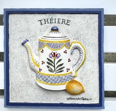 VTG French Kitchen Wall Plaques 3D Relief French Pottery IV Quimper Style Decor